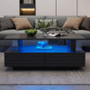 Coffee Table with Storage Rectangle LED Modern Wooden Rectangle Tea Table Black