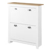 2 Drawer Shoe Cabinet Narrow Shoe Cupboard with Flip Doors, White