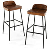 2 Pack Industrial Bar Height Stools Wooden Top Dining Stool Walnut w/Curved Seat