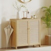 Bamboo Shoe Cabinet with Louvered Doors, 14 Pairs Footwear Cupboard for Hallway