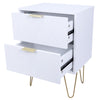 Set of 2 Bedside Table Storage End Table 2 Drawer Bedroom Living Room White Gold
