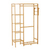 Bamboo Wooden Single Clothes Rail Garment Rack Hanging Stand Open Wardrobe Shelf