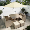8 Seater Beige Rattan Cube Garden Dining Set with Parasol FTR224