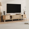 Solid Wood & Rattan TV Stand - Natural Style Cabinet with Doors & Drawers UK