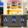 Kitchen Tall Storage Cabinet w/ LED Lights, Countertop, 6 Drawers & Glass Doors