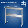 92CM 2-Tier Prep Table Stainless Steel Work Table Overshelf w/ Adjustable Shelf