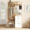 Hallway Entryway Storage Unit with Mirror, Drawer, Flip-Down Doors & Shoe Bench