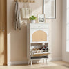 Bonnlo Rattan & Drawer Shoe Cabinet, 2 Bins + 1 Drawer, Adjustable