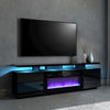 70inch Gloss Black TVs Stand Unit Cabinet with Electric Fireplace & 12 LED Light