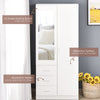2-Door Wardrobe w/ Adjustable Shelf 3 Drawers Mirror Home Storage, 180cm, White