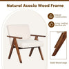 Beige Modern Accent Chair Linen Fabric Armchair with Solid Acacia Wood Frame