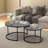 Set 2 Nesting Coffee Tables Round Side Tables with Metal Frame Solid Marble Top
