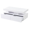 LED Coffee Table with 2 Drawers & Open Shelf, Vertical Ribbed White Centre Table