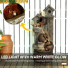2-in-1 Waterfall Fountain with Birdhouse, Garden Water Feature with LED Lights