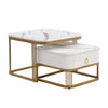 Square Nesting Coffee Table Stacking Side Tables with Drawer Space-saving White
