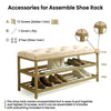 2-Tier Velvet Top Bamboo Gold Metal Shoe Rack Stand Shoe Storage Shelf Hallway