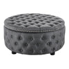 Chesterfield Button Linen Round Ottoman Pouffe Footstool Coffee Tea Table Grey