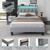 Upholstered Platform Bed 3ft Single Bed Frame with LED Storage Headboard Grey