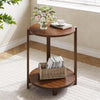 Solid Wood Round End Table Small Side Table with 2-Tier Storage for Living Room