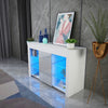 Modern White Sideboard Cabinet High Gloss Wooden Cupboard LED Glass Shelves
