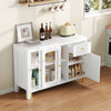 Rotating Extendable Dining Table Sideboard Storage Cabinet w/ Glass Doors, White