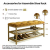 2-Tier Velvet Top Bamboo Gold Metal Shoe Rack Stand Shoe Storage Shelf Hallway