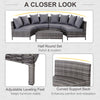 Garden Rattan Furniture 4 Seaters Half-round Patio Outdoor Sofa & Table - Grey