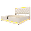 Upholstered Double 4ft6 Ottoman Bed Frame with RGB LED Lights, Hydraulic Storage