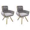 2 Pcs Rotatable Dining Chairs Velvet Padded Metal Legs Kitchen Swivel Chair Grey