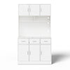 Kitchen Cupboard w/ LED & Power Outlet, Countertop, Tall Kitchen Cabinet, White