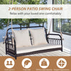 2 Person Outdoor Hanging Swing with Cushions Wicker Porch Chair White