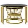 Nesting Coffee Table Set of 2 Marble Effect Side End Table for Living Room Black
