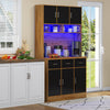 Kitchen Cupboard w/ LED & Power Outlet, Countertop, Tall Kitchen Cabinet, Black