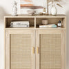 Natural Rattan Sideboard with Shelves Woven Doors Multipurpose Storage Cabinet