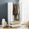 2 Door Wardrobe White Wardrobe with Drawers and Hanging Rod Refurbished
