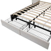 4ft6 Double Velvet Bed Frame with Headboard with Storage Pockets & Drawers Beige
