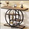 Industrial Narrow Console Table - Rustic Brown Wood & Metal 5-Tier