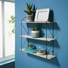 3 Tier Metal Wire Floating Wall Shelves | 50cm Wide × 12cm Deep Black or White