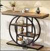 Industrial Narrow Console Table - Rustic Brown Wood & Metal 5-Tier