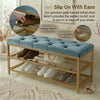 2-Tier Velvet Top Bamboo Gold Metal Shoe Rack Stand Shoe Storage Shelf Hallway