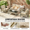 4 Piece Rattan Garden Furniture Set with 3-Seater Sofa, Armchairs, Table, Khaki