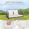 2 Person Outdoor Swing Chair Wicker Hanging Seat Cushioned Porch Patio White