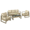 4 Piece Rattan Garden Furniture Set with 3-Seater Sofa, Armchairs, Table, Khaki