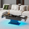 High gloss Coffee Table with RGB LED Lights adjustable Cocktail Sofa Table Black