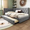 3ft Single Velvet Daybed with Trundle Bed, Upholstered Sofa Bed 90x190cm Grey