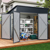 Triple Door Garden Storage Shed Galvanized Steel Sloped Roof Backyard Bike Tool
