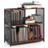3-Tier Record Player Stand Vinyl Display Rack w/Storage-Brown