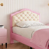 Single Bed Frame 3ft PU Leather Upholstered Bed with Adjustable Headboard Pink