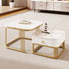 Coffee Table Nesting Set of 2 Side Table Golden Frame Marble Effects With Drawer