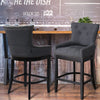 Linen Fabric Bar Stool Chair High Stools Breakfast Counter Padded Seat Wood Legs